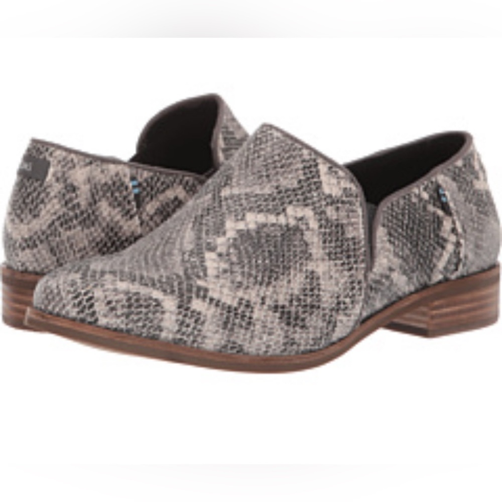 Toms Women's Snake-Print Slip-On Flats in Gray and Brown